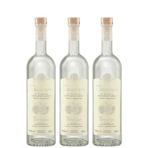 Tsipouro Tirnavos mit Anis 3x 0,7l 42% Vol. | Griechischer Tresterbrand | 100% Destillat | Katsaros Distillery seit 1856 | + 20ml Jassas Olivenöl
