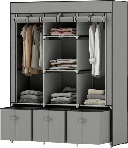 Portable Kleiderschrank mit Kleiderstange und Schubladen