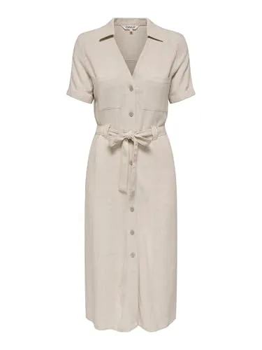 ONLY Damen Onlsiesta Ss Linen Bl Shirt Dress PNT, Moonbeam, X-Large - Freizeitkleider für Damen, luftiges Leinenmaterial für optimalen Tragekomfort an warmen Tagen.