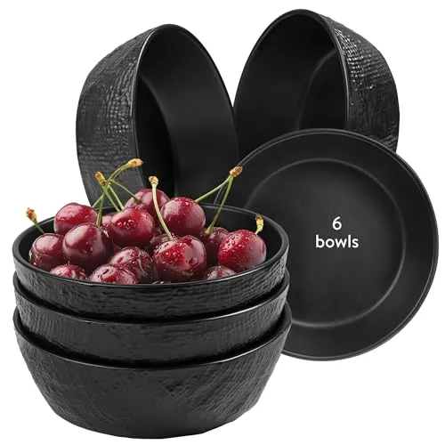 Linen Artisan Cereal Bowls 15cm - 6-Piece Set in Charcoal Black - Schüsselsets: Zeitloses Design mit texturiertem Webdesign, das jedem Tisch eine elegante Note verleiht. Robust und vielseitig, ideal für den täglichen Gebrauch und als perfektes Geschenk.