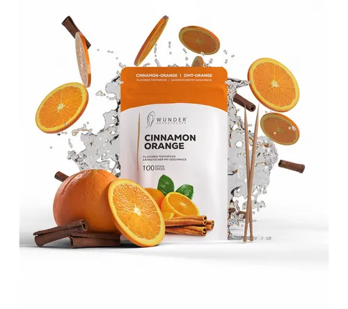 Wunder Zahnstocher Mundpflegecenter mit Geschmack Zimt-Orange - 100er Refillpack im Nachfüllbeutel, frischer Atem - Alternative zu Kaugummi - zuckerfrei & kalorienfrei