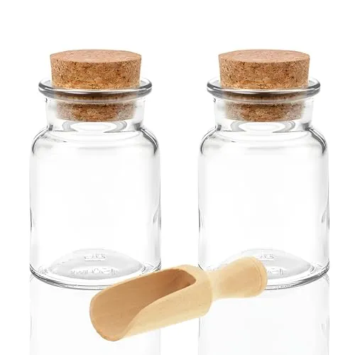 mikken 2 Gewürzgläser 150ml mit Kork-Verschluss runde Korkengläser, inkl. einer kleinen Holzschaufel