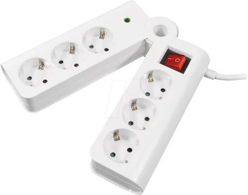 TME NV75-3WL - Steckdosenleiste, 6-fach, Ü-Schutz, faltbar, Schalter, 3 m, weiß