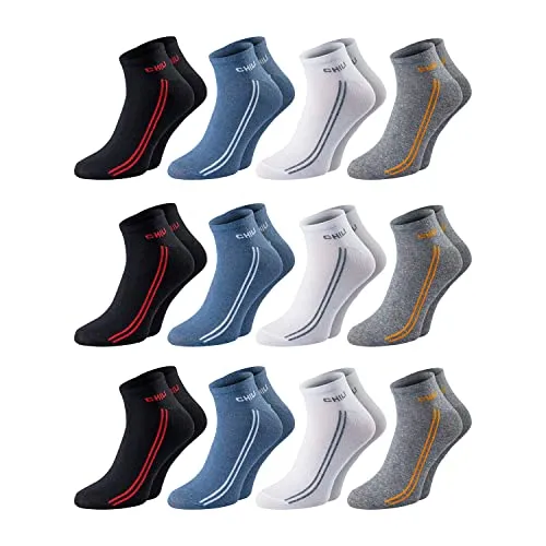 Chili Lifestyle Sneaker Socken Damen und Herren, Sport und Freizeit, recycelte Baumwolle, 12 Paar, weiß schwarz jeansblau grau, 39-42 / 43-46