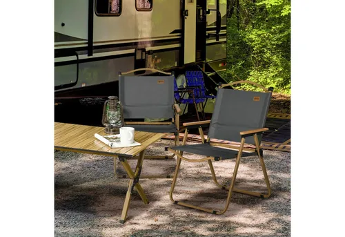 Outsunny Campingstuhl 2er Set faltbarer Gartenstuhl mit Stahlrahmen (Holzoptik, Klappsessel für Pool, Strand, 2 St), Oxfordstoff, Dunkelgrau