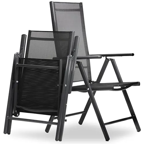 sunnypillow Gartenstuhl Hochlehner | Klappbar mit 8-Fach verstellbarer Rückenlehne - Lounge-Stühle für die Terrasse, wetterfest und bequem mit 120 kg Belastbarkeit. Ideal für Garten, Balkon und Terrasse, leicht und platzsparend klappbar.