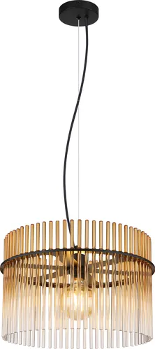 Hängeleuchte Pendellampe - Stilvolle Esszimmerleuchte mit Glasstäben - Lampen: Elegante Hängeleuchte aus mattem Metall und rauchfarbenen Glasstäben, die ein faszinierendes Lichtspiel erzeugt und warme Atmosphäre schafft.