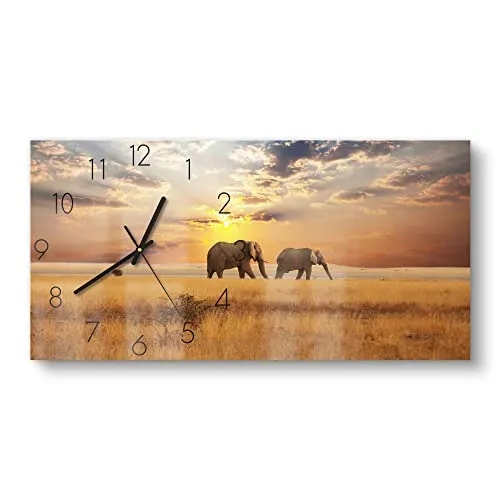 DEQORI Glasuhr mit Elefantenmotiv | XXL 60x30 cm in blau von DEQORI