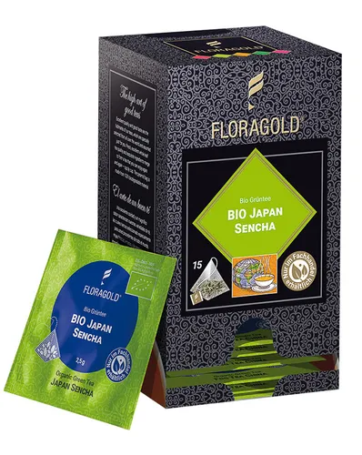 Floragold Bio Grüntee Japan Sencha, 15er Pyramidenbeutel