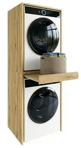 ModernHome Waschmaschinenregal für Waschmaschine und Trockner | Platzsparender Waschturm mit ausziehbarer Ablage - Praktisches Waschmaschinenregal für optimale Raumnutzung im Badezimmer oder Hauswirtschaftsraum. Ausziehbare Ablage für Wäsche und Waschmittel – ideal für kleine Räume und moderne Einrichtung.