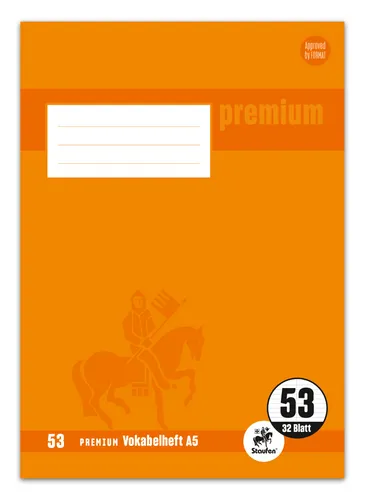 Staufen Vokabelheft Premium - Liniert DIN A5, 32 Blatt mit Mittelstrich für einfaches Vokabellernen in Deutsch, Englisch und Französisch