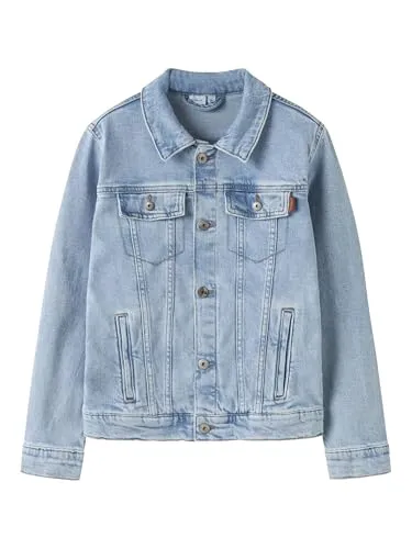 Name it kids Nkmjagger DNM Jacket 3720-Az Noos, Light Blue Denim - Funktionsjacken, coole Jeansjacke für Kinder mit Fly-Away Kragen für einen lässigen Look