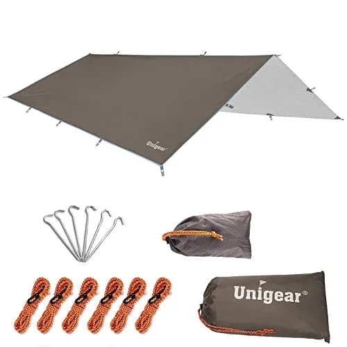 Unigear Regen-Abdeckplane - Wasserdichtes Tarp für Camping - Zeltplanen aus robustem 210D-Oxford-Gewebe, idealer Schutz gegen Regen, Schnee und Sonne beim Camping, leicht und faltbar für einfachen Transport.