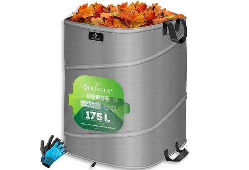 KESSER Gartensack 175 l - Pop-Up Gartenabfallsack mit Handschuhen - Gartenabfallsack mit 175 l Fassungsvermögen, reißfesten Griffen und einem praktischen Zugmechanismus. Ideal für Gartenabfälle und vielseitig einsetzbar. Inklusive rutschfesten Gartenhandschuhen für sicheres Arbeiten.