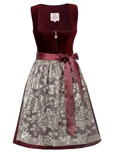 MarJo Damen Trachten Dirndl GL-9-Veitsbronn - Trachtenmode in elegantem Wine/Taupe, 58 cm lang, ideal für festliche Anlässe und traditionelle Feiern.