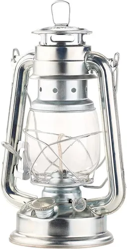 Lunartec Nostalgische Petroleum-Sturmlaterne mit Glaskolben verzinkt 24cm Neu