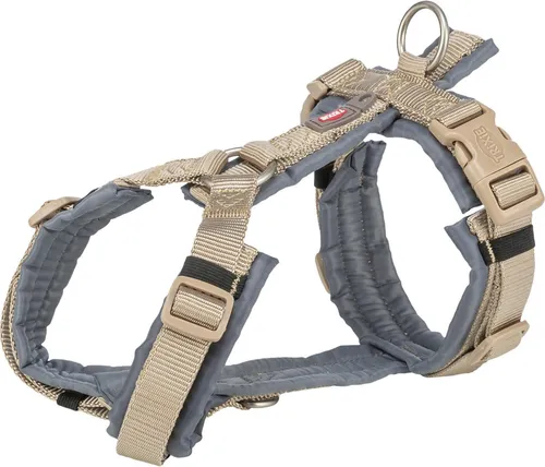 TRIXIE Premium Trekking Geschirr für Hunde - sand/grafit - Hochwertiges Hunde-Geschirr für Trekking, mit praktischer Öse für Hundemarke oder Flasher, ideal für aktive Hunde und Outdoor-Abenteuer.