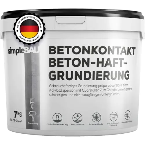 simpleBAU Betonkontakt Grundierung 7kg - Hochwertige Beton Grundierung für exzellente Haftung auf glatten Oberflächen. Wasserfest, frostbeständig und ideal für Innen- und Außenbereiche, schützt vor Witterungseinflüssen.