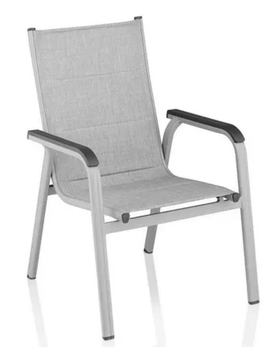 KETTLER Stapelstuhl BasicPlus Padded, silber/hellgrau - Bequemer Gartenstuhl - Bistrostühle aus witterungsbeständigem Aluminium mit zusätzlicher Polsterung für hohen Komfort. Stapelbar für platzsparende Lagerung, ideal für Gartenvergnügen.