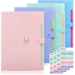 Fächermappe 4er Set A4 mit 20 Taschen in bunten Farben - Organisiere deine Unterlagen mit diesem praktischen 4er Set Fächermappen in pink, grün, lila und blau. Jede Mappe bietet 20 Taschen und einen sicheren Schnappverschluss – ideal für Schule, Büro und unterwegs.