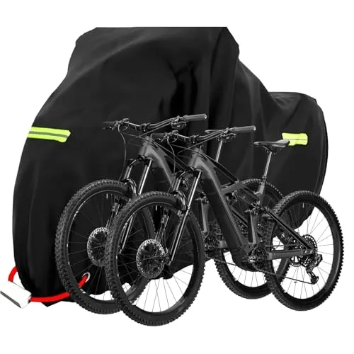 Rouzin Fahrradabdeckung für 1 2 Fahrräder, 210D Oxford Fahrrad Abdeckplane Wasserdicht, Fahrradgarage Schutzhülle Outdoor, Fahrradplane Regenschutz mit Schlosslöcher, 205 x 110 x 80 cm