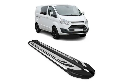 OMAC Kfz-Schmutzfänger Seitenbretter für Ford Custom 2012-2020 L2 Alu Schwarz, 2-tlg. - Robuste Aluminium-Trittbretter für Ford Custom L2, rutschfest und wetterbeständig. Ideal für sicheres Ein- und Aussteigen, schützt die Karosserie vor Kratzern und Stößen.