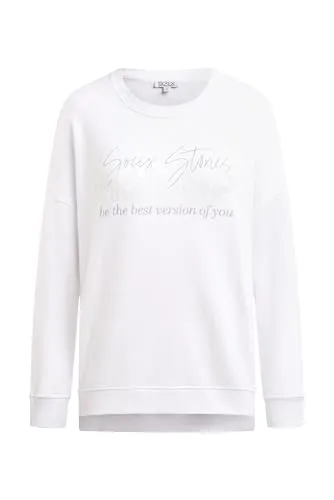 SOCCX Damen Sweatshirt mit Glitter Rubber Print Opticwhite, XL - Sweatshirts für Damen, im trendigen Relaxed Fit mit funkelndem Glitter Rubber Print für einen stylishen Look.