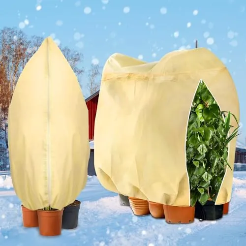 ZQEJEFD Winterschutz für Pflanzen, 2 Stück XL 180x120CM Pflanzenschutz Winter Kübelpflanzen mit Reißverschluss Zugband,Atmungsaktiv Reißfest Wiederverwendbar für Garten Kübelpflanzen Palmen Baum Beige