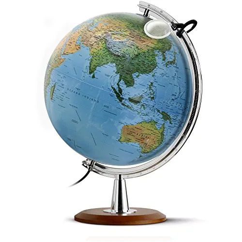 DP 4029 Leuchtglobus - 40 cm, Doppelbild mit verchromtem Meridian und Echtholzfuß, ideal für Bildung und Dekoration