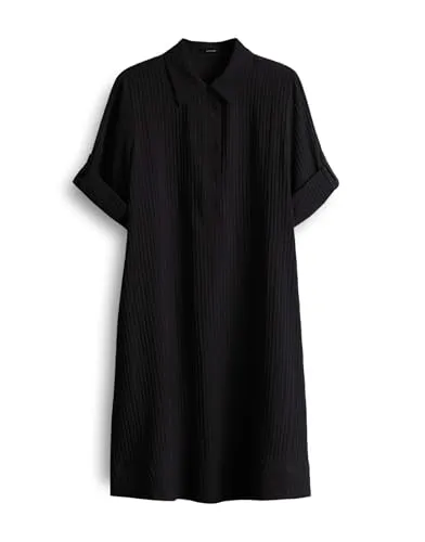 OPUS Hemdblusenkleid WOMARA A-Linie mit feiner Rippstruktur in schwarz von OPUS