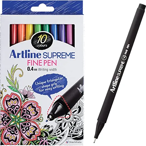 Artline Supreme Fineliner Stifte, 10er Pack, 0.4mm Filzstifte, Technische Zeichenstifte für Künstler, Designer & Illustratoren, Kunststifte mit wasserbasierter Tinte - Artline Fineliner Stifte