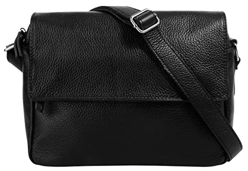 Umhängetasche SAMANTHA LOOK, Damen, echt Leder, schwarz - Hochwertige Umhängetasche aus 100% echtem Leder, Made in Italy. Mit verstellbarem Schulterriemen und 3 Reißverschlussfächern bietet sie viel Platz und Stil für jeden Anlass.