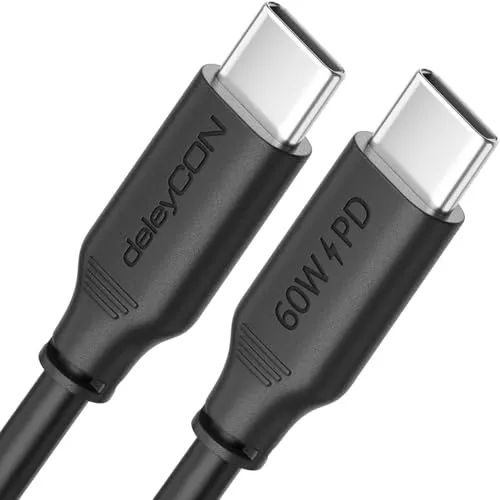 deleyCON 2m USB C Kabel PD3.0 (60W Schnellladekabel) USB-C auf USB-C Ladekabel für iPhone 17 16 15 Pro Max Air Galaxy S25 S24 S23 Pixel iPad Pro MacBook Air Tablets Switch PS5