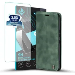 Handy Hülle für Google Pixel 10 Pro mit 9H Displayglas Klapphülle Bookcase Flip Cover Handy Tasche Etui Farbe: Grün - Grün