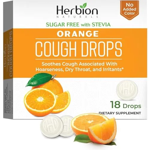 Herbion Naturals Pastillas para la Tos sin Azúcar con Sabor Natural a Naranja, 18 Pastillas - 18 Recuentos (Pack de 1)
