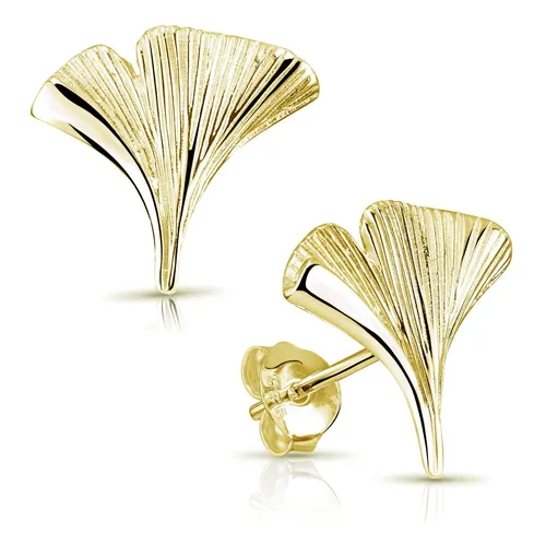 MATERIA Ginkgo Ohrstecker Gold Damen - Filigraner Blatt Schmuck aus 925 Silber - Ohrschmuck mit detailreicher Verarbeitung, perfekt für Blumen- und Naturliebhaber. Leicht und elegant, ideal für jeden Anlass.