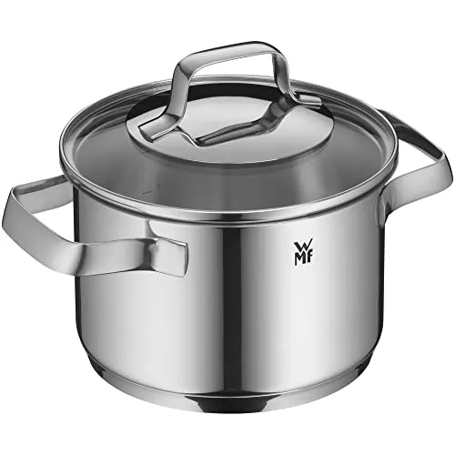 WMF Belmonte Kochtopf klein 16cm - Kochtopf 16 cm aus Cromargan Edelstahl, hitzebeständig bis 250°C, ideal für alle Herdarten, mit optimaler Wärmeverteilung für energiesparendes Kochen und glasdeckel zur Garbeobachtung.
