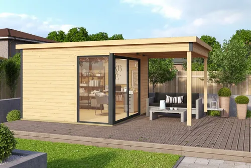 Lasita Maja Gartenhaus Domeo 1-4 aus Holz - Hochwertiges Gartenhaus Domeo 1-4 mit 44 mm Wandstärke, modernem Design und viel Platz für Ihre Gartenutensilien. Erhältlich in verschiedenen Farben und Größen, ideal für gemütliche Stunden im Garten.