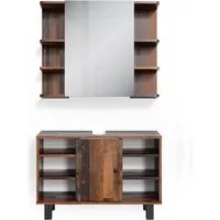 Vicco Badmöbel-Set Fynn, Antikholz, 2 Teile - Badmöbel-Set mit Waschbeckenunterschrank und Spiegelschrank, bietet viel Stauraum und ermöglicht individuelle Gestaltung für dein perfektes Badezimmer.