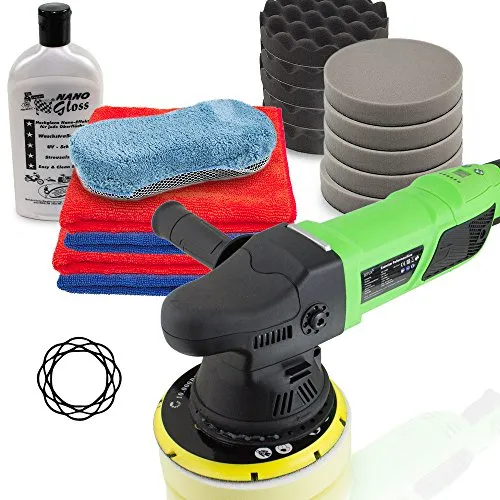BITUXX® Sparset Exzenter Poliermaschine 950W - Leistungsstarke Poliermaschine für KFZ Pflege, inklusive Nano Politur und Zubehör. Ideal für glänzende Autolacke mit einstellbarer Drehzahl bis 4200 U/min.