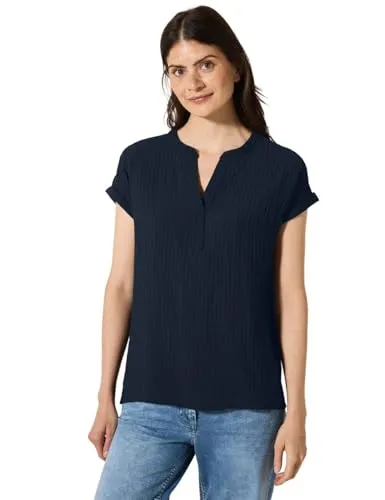 Cecil Bluse in Dunkelblau - S - Shirts mit V-Ausschnitt, lockerem Schnitt und plissiertem Look für einen eleganten, lässigen Stil.