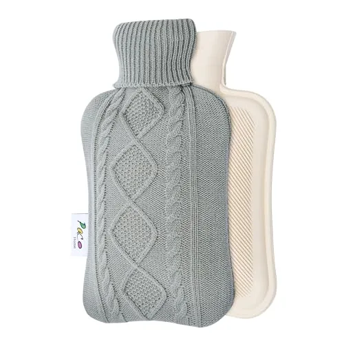 Paco Home Wärmflasche Bezug Fleece Wärmflasche Groß 2 L Bettflasche Strickbezug Wärmeflasche Kinder Erwachsene Weich, Farbe:Beige 2, Größe:2 Liter