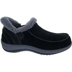 Orthofeet Damen Slip-in Hausschuh Nubuk Schwarz Lorin, Größe 38 - Innovativer Slip-in Hausschuh für Damen mit wasserabweisendem Leder und kuscheligem Innenfutter. Bietet hohen Tragekomfort und ist ideal für müheloses An- und Ausziehen.