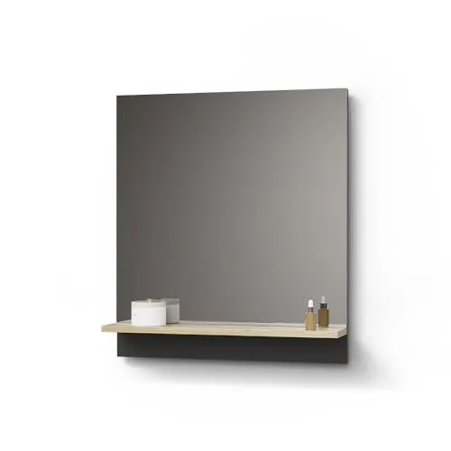 Livinity Badspiegel Timavo, Anthrazit, 60 x 67 cm mit Regal - Badezimmer Wandspiegel mit praktischer Ablagefläche, kombiniert stilvolles Design und funktionalen Stauraum für Ihr Bad.