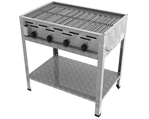 ChattenGlut Professional Gastrobräter 4-flammig - Professioneller Standgasgrill aus rostfreiem Edelstahl mit 4 leistungsstarken Brennern für Flüssiggas, ideal für den gewerblichen Einsatz und vielseitige Grillanwendungen.