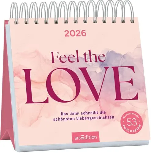 Postkartenkalender Feel the love 2026: Das Jahr schreibt die schönsten Liebesgeschichten | Wochenkalender 2026, 53 Postkarten für Momente voller Liebe