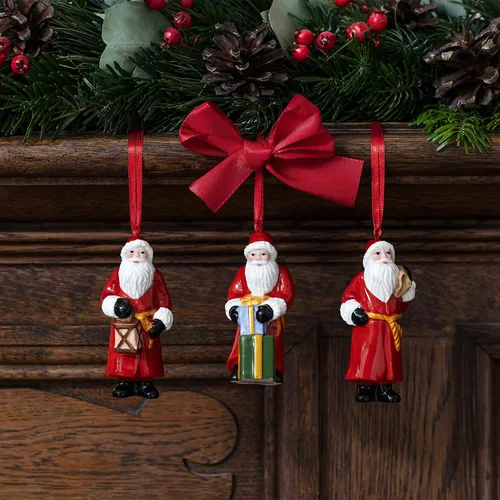Villeroy & Boch Nostalgic Ornaments Santa Claus Set 3 tlg. - Christbaum- & Feiertagsschmuck, hochwertiges Porzellan-Ornamente-Set für eine nostalgische Weihnachtsdekoration.