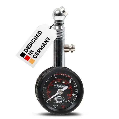 HEYNER® Reifendruckprüfer - Präzise Luftdruckmessung bis 4,5bar - Reifendruckmesser für PKW, SUV, LKW und mehr. Geeicht mit 360° Drehgelenk für einfache Handhabung und optimale Kontrolle des Reifendrucks. Langlebig und robust, ideal für Spritsparen und Reifenlebensdauer.