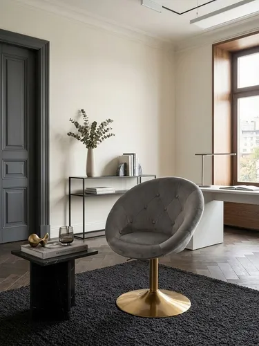 KADIMA DESIGN Loungesessel Samt Grau / Gold - Sessel mit 360° Drehfunktion, elegantes Chesterfield Design in Grau und Gold, ideal für Lounge oder Home Office, max. Belastbarkeit 120 kg.