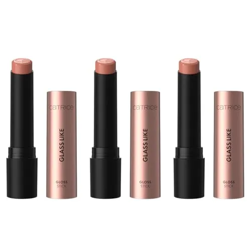 Catrice Glass Like Gloss Stick, Lippenstift, Nr. 010, Nude, feuchtigkeitsspendend, glänzend, farbintensiv, vegan, ohne Konservierungsstoffe, ohne Parabene, ohne Mikroplastikpartikel, 3er Pack (3x3g)